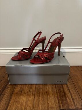 Aldo Red Strappy Slingback Stiletto Heels